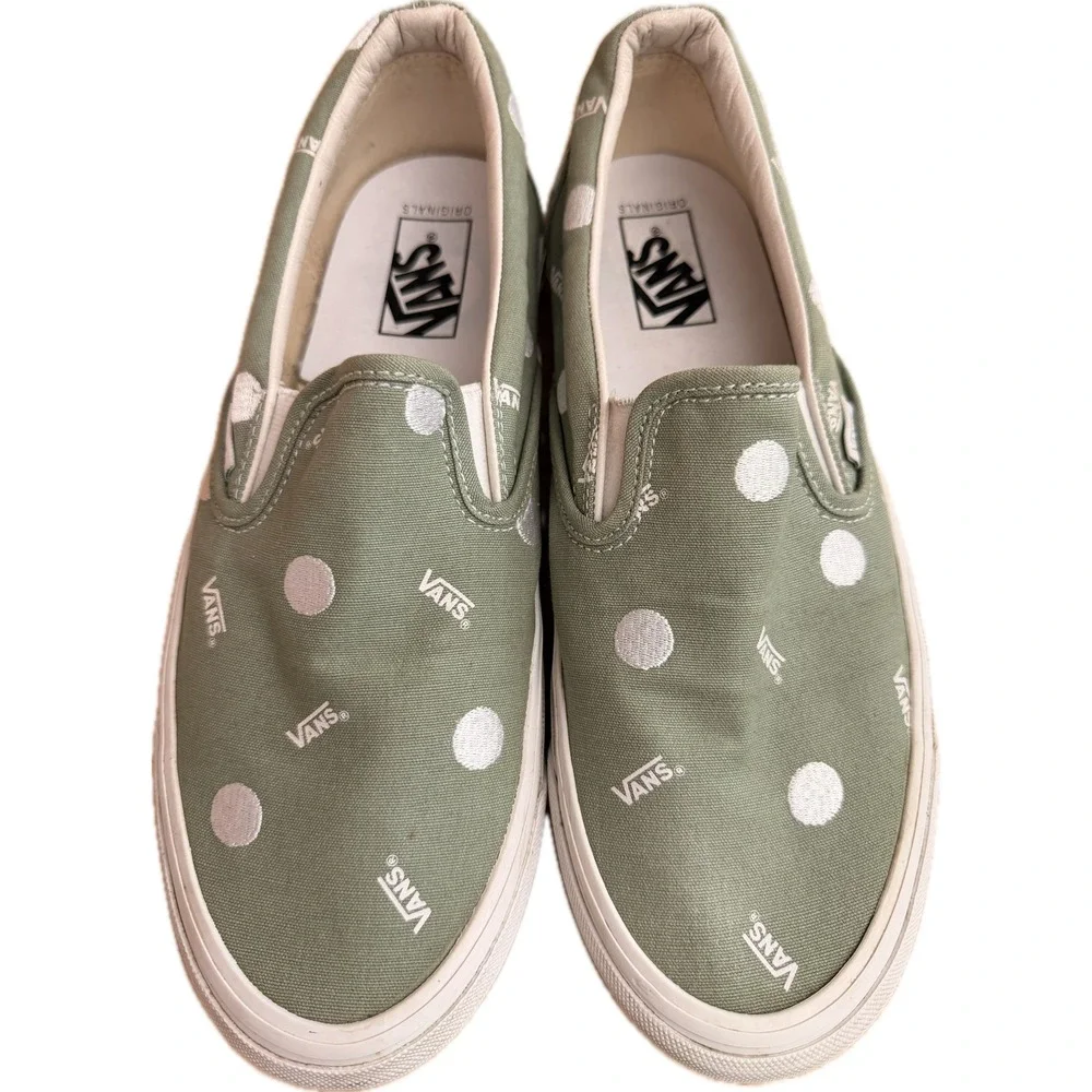 Vans Vault OG Classic Slip-On LX Green Embroidered Polka Dot Logo Mens 10
